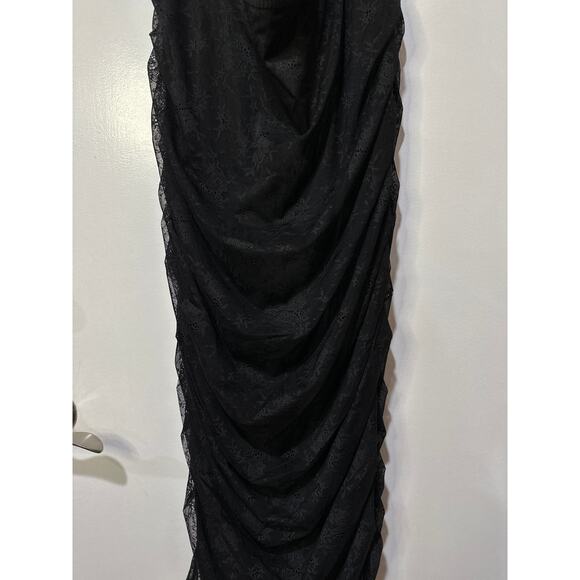 For Love & Lemons Poison Ruched Black Dress Size 1X NWT Stretch Jacquard Lace - Picture 8 of 15